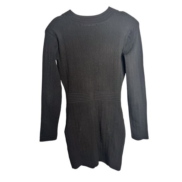 NWT Endless Rose V-Neck Long Sleeve Knit Mini Dress XS Black Gold Buttons Ribbed - Picture 10 of 11